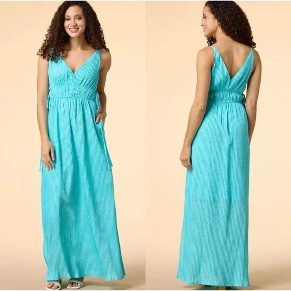 TAYLOR Women's Turquoise Cleopatra Side-Slit Pockets Maxi Dress Size XS - Picture 1 of 5